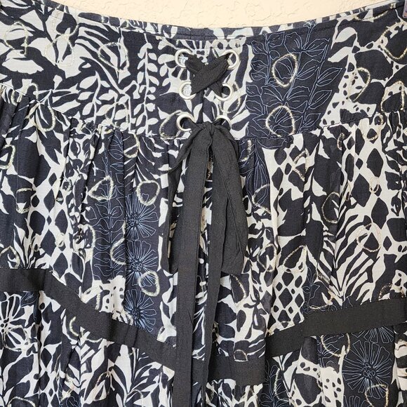Alberto Makali Mini Skirt Bubble Ruffle Silk Blend Boho A-Line Black White Sz 6 - Picture 2 of 8